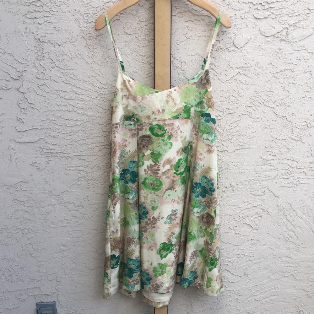 Anthropologie Green Floral Flair Dress